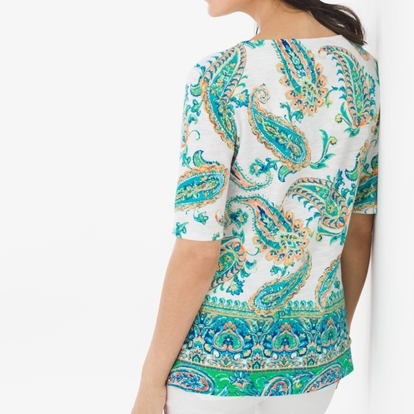 NWT Chico's Paisley Elbow Sleeve Tee - Picture 3 of 12